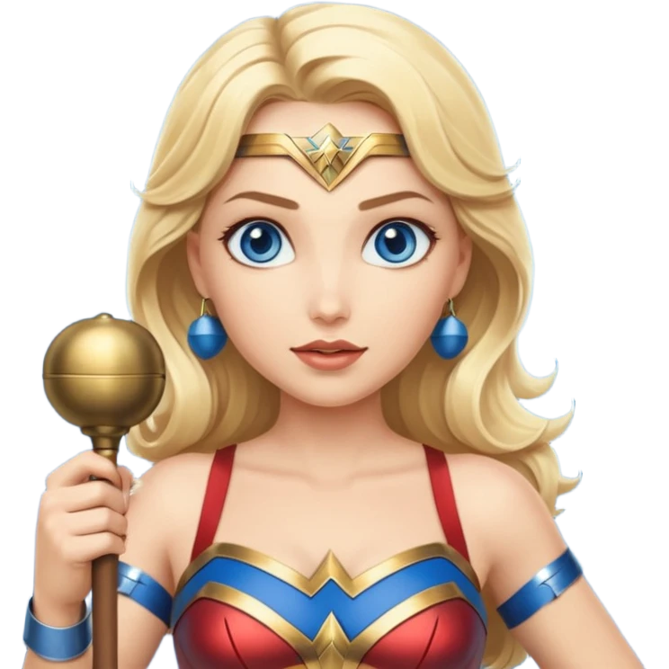 Blonde blue eyes Wonder Woman holding bell and baton  emoji