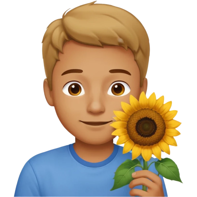 Man smelling sunflower with gentle smile, body emoji