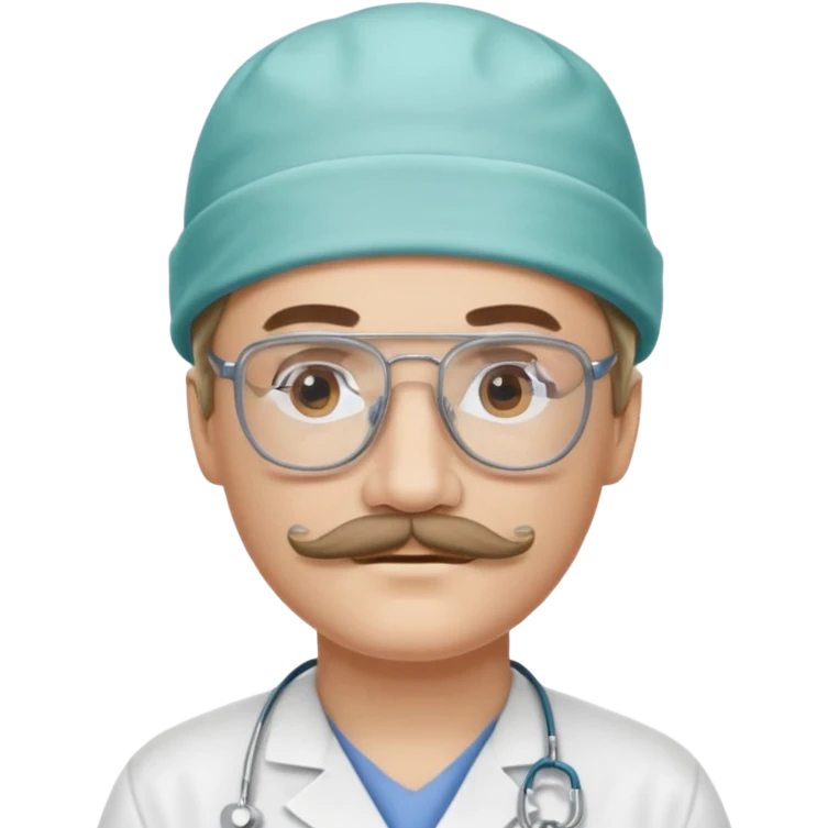 White person with a mustache and glasses with a surgical cap emoji