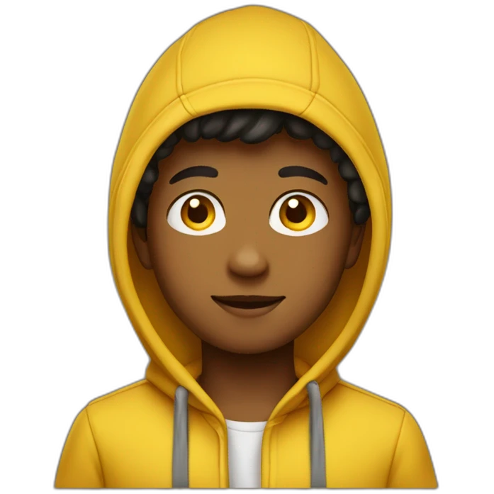 A beautiful, brown boy He wears a yellow hoodie with a hat emoji