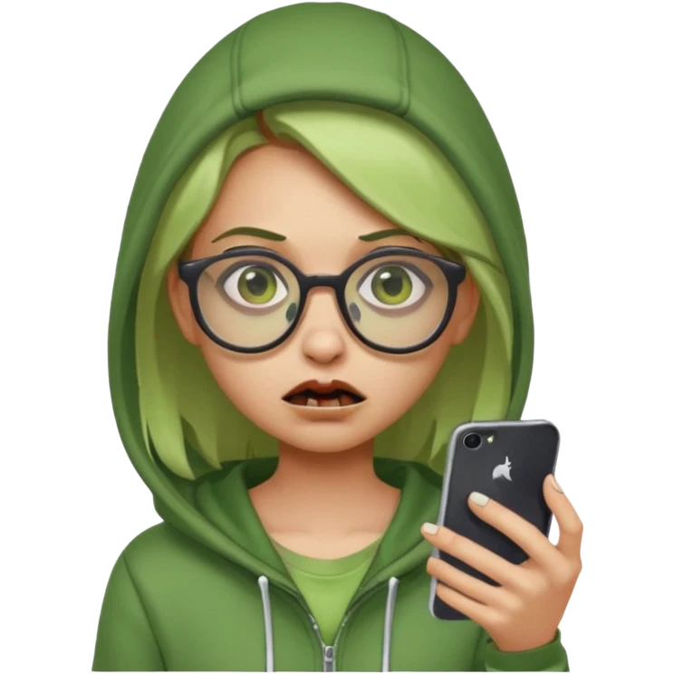 Zumbie emoji iphone girl green and glasses emoji