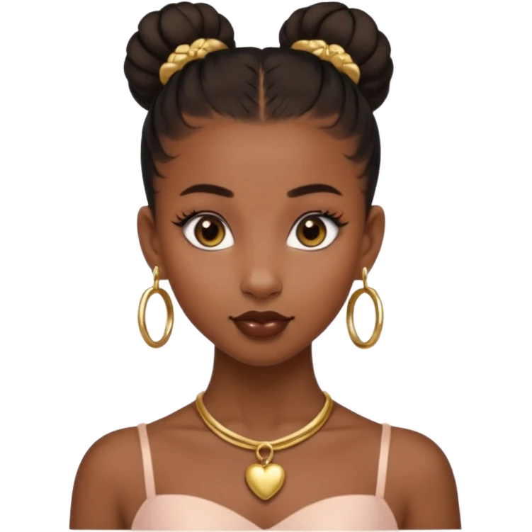 Create a brown skin black girl with a sleek ballerina bun with gold jewelry make her have two nostril piercings and a septum along with a heart nugget earings emoji