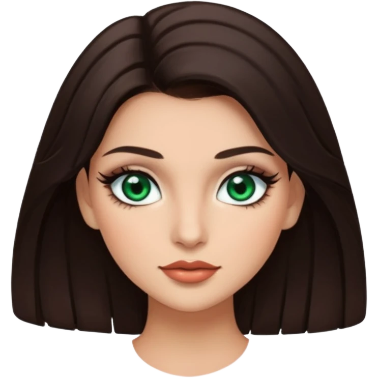 pretty bratz baddie,, pretty emerald eyes long darkbrown hair, pretty makeup, long lashes, latina emoji