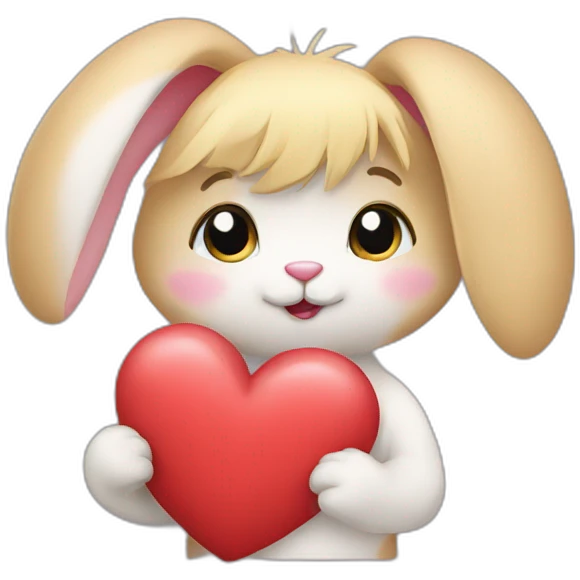 A bunny with blond hair holding a heart  emoji