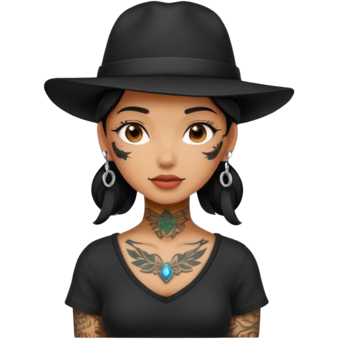 girl have tattoo on her full neck and full body with black hat emoji