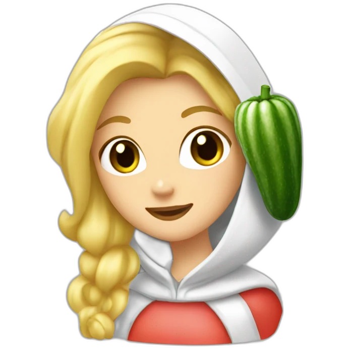 blonde girl  eating  cucumber and tomatoes with white hoodie iridescent and a crown princess emoji