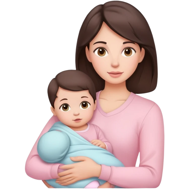 brunette mother holding baby in pastel pink outfits emoji