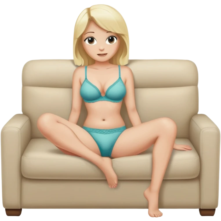fullbody realistic busty blonde topless buxom in undies sitting on couch in comfy
missionary legs up sfw emoji