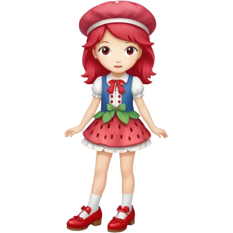 pretty and cute realistic strawberry shortcake full body with red shoes standing anime emoji