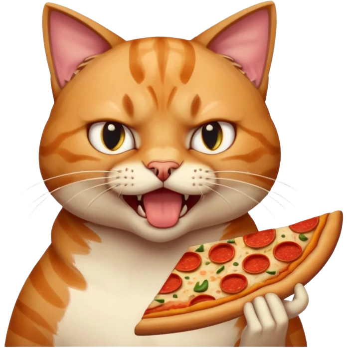 furious cat eating pizza, portrait, bust up emoji