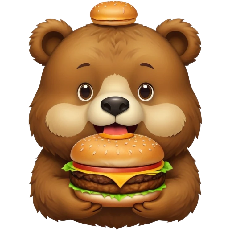 a brown bear with a burger in its mouth emoji