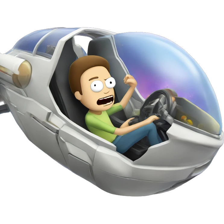 Hot wheel young Rick and Morty flying in spaceship to citadel  emoji