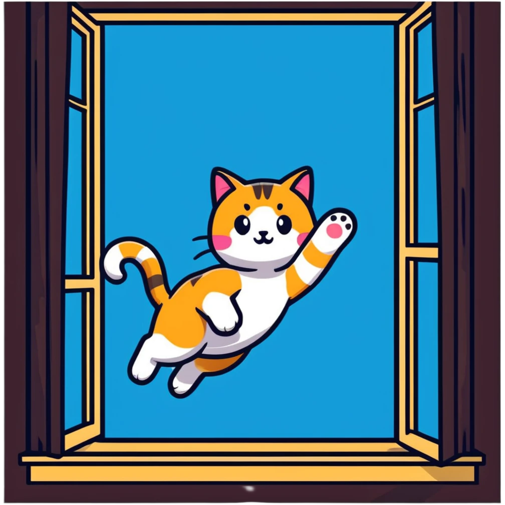 Кот прыгнул из окна emoji