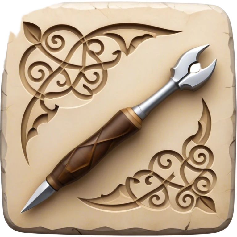 Carving icon, stone, bone, and horn with detailed patterns, carving tools like chisel and awl, minimalistic style, clean lines, transparent background. emoji