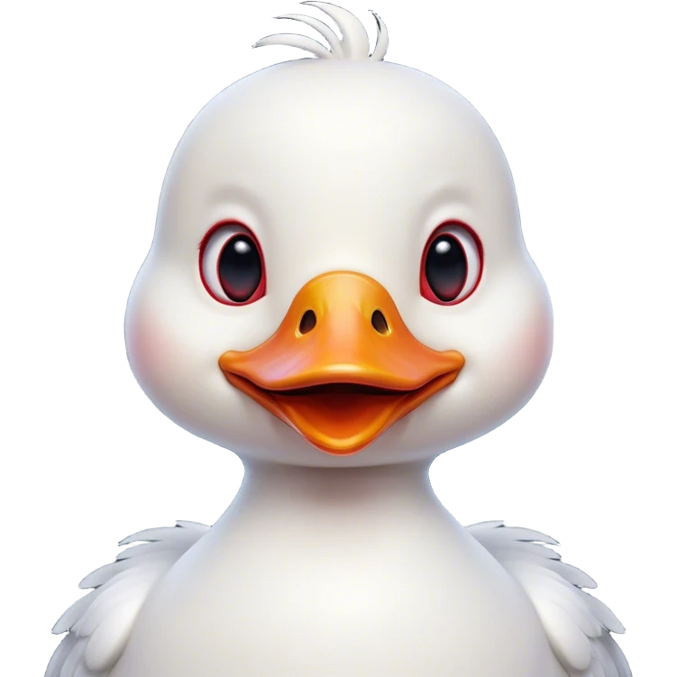 Cinematic Comical White Duck Portrait Emoji, Head tilted dramatically with an exaggeratedly amused expression, featuring a striking, glossy white plumage with a quirky red bill, wide, expressive eyes filled with playful disbelief, Simplified yet hilariously expressive features, highly detailed, glowing with a slightly sassy glow, high shine, dramatic yet playful, stylized with an air of cheeky mischief, bright and endearing, soft glowing outline, capturing the essence of a spirited and over-the-top duck, so meme-worthy it feels like it could quack its way into internet fame instantly! emoji