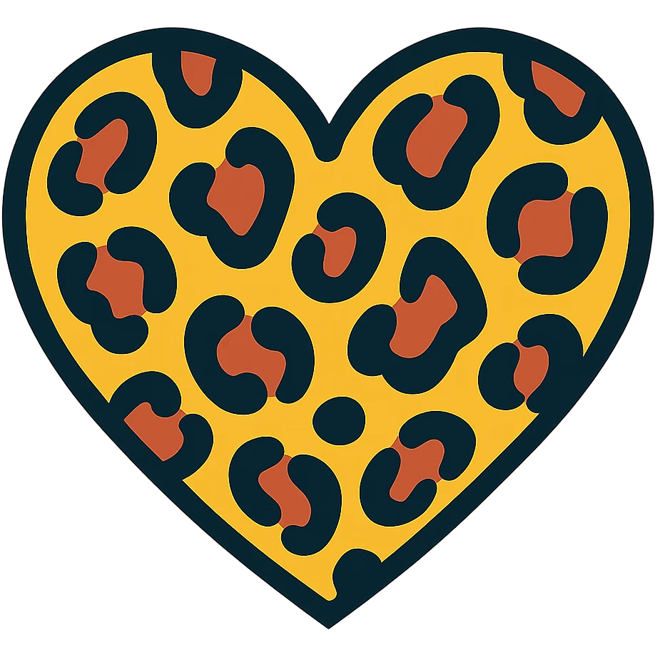 leopard print heart, bright colors, cartoon style emoji