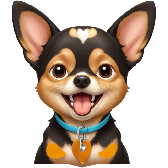 A high-resolution digital illustration of a cute black and tan chihuahua yawning. portrait in a clean, semi-realistic style emoji