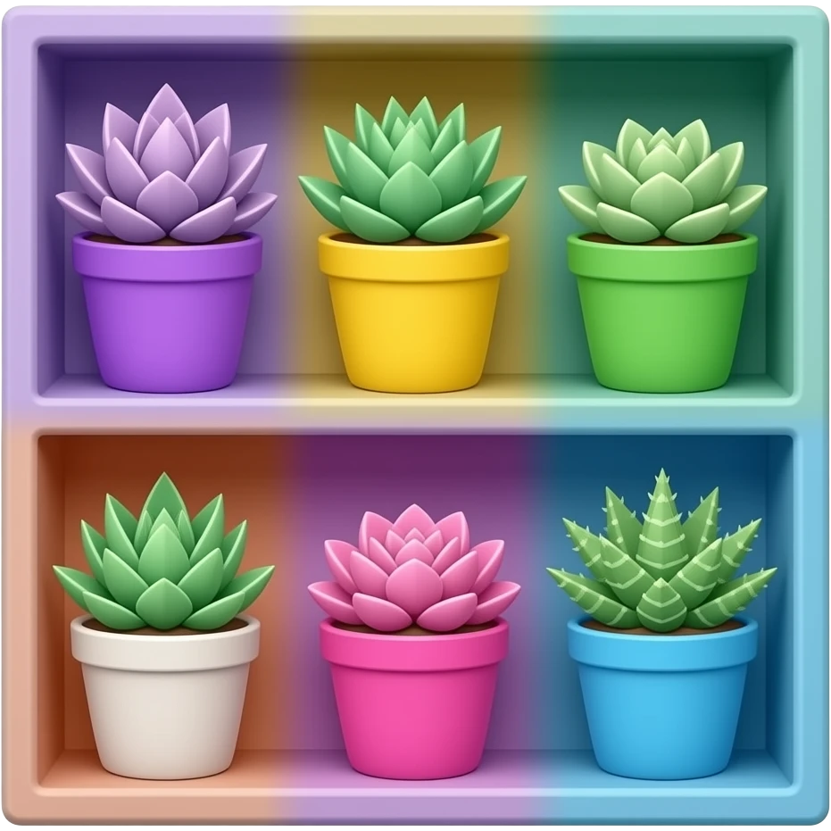 purple yellow green pink blue  bookshelf with succulents inspired by Barbie colour palette emoji