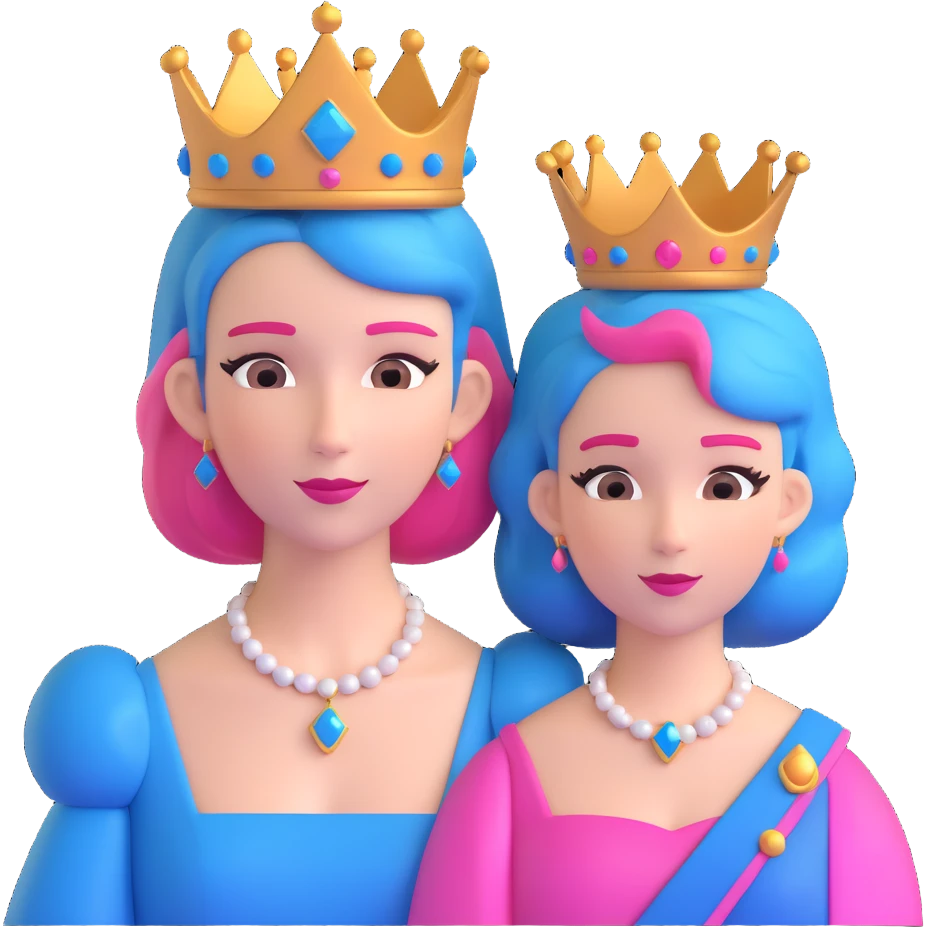 queen with pink and blue hair and a queen crown emoji