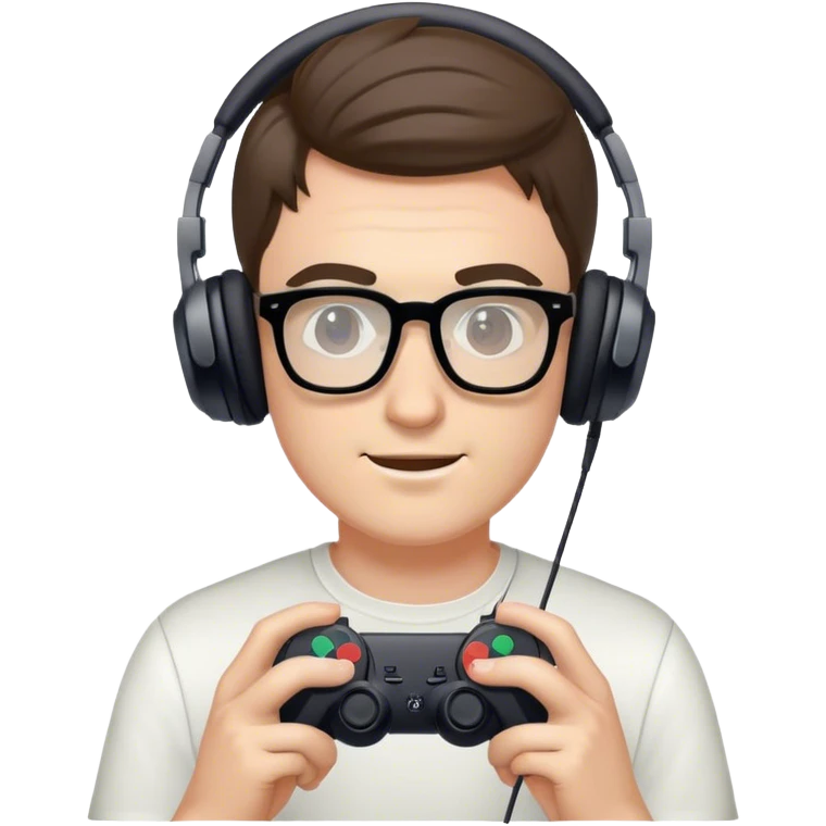 Muchacho guapo tez clara con lentes con audífonos jugando playstation emoji