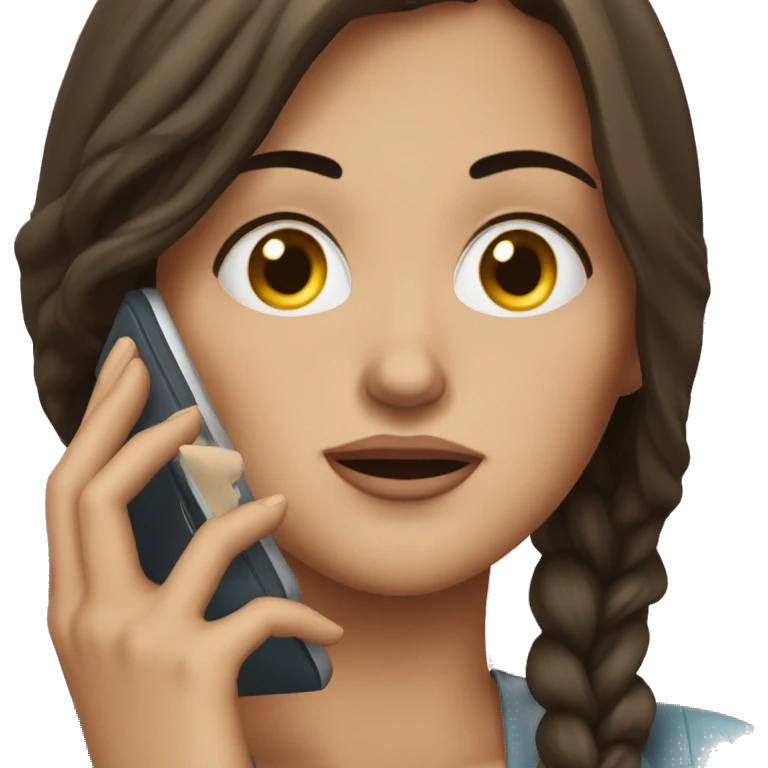 Beautiful Brunette Woman talking on her cellphone crying emoji