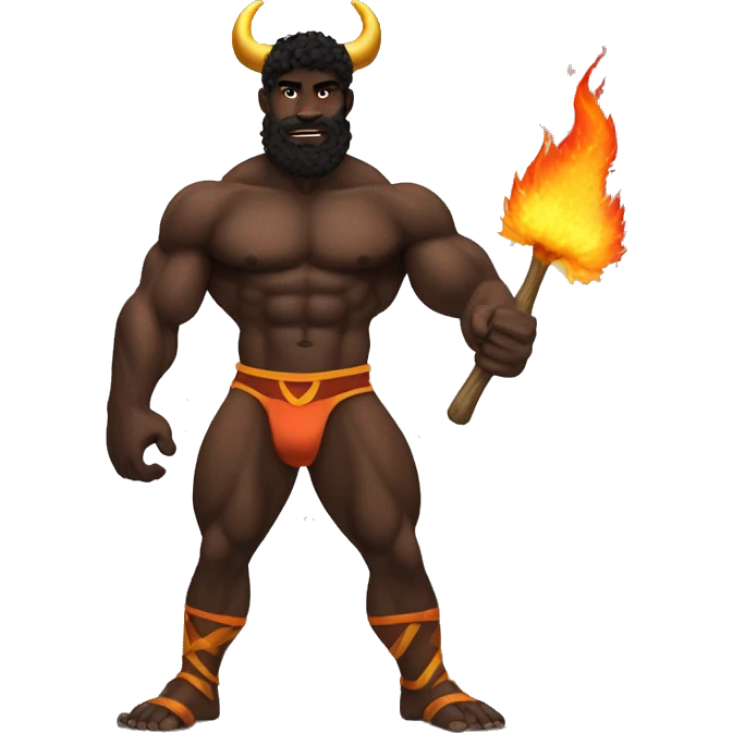 muscular taurus man black skin hairy with fire emoji