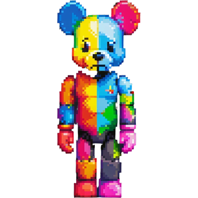 Pixel art KAWS Bearbrick figure with X eyes, blocky bear shape, vibrant colors emoji