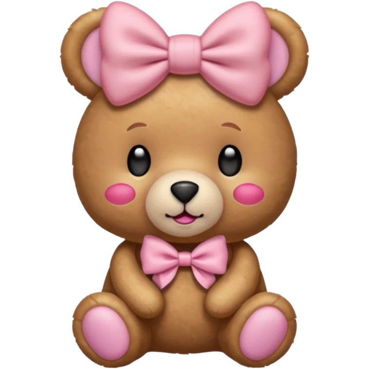 The og emoji teddy bear with some pink blush and a cute pink coquette bow in the ear emoji