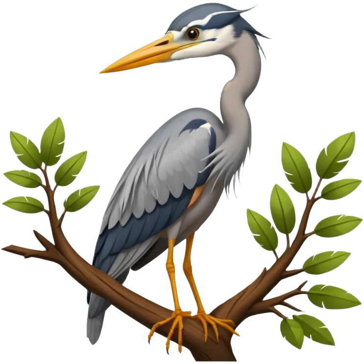 Grey Heron in a green tree emoji