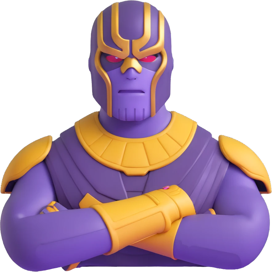 Purple villain Thanos wearing red Squid Game guard mask emoji