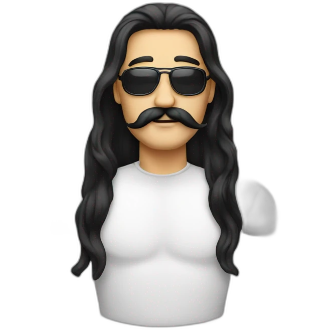 Man with black very long hair mustache emoji