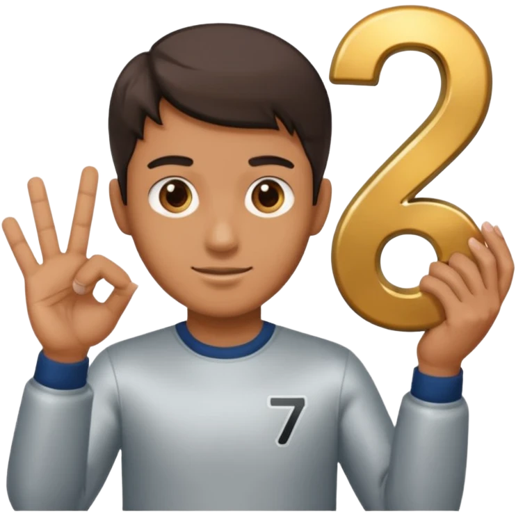 A Man holding the number 6 in one hand, and the number 7 in the other Hand.  emoji