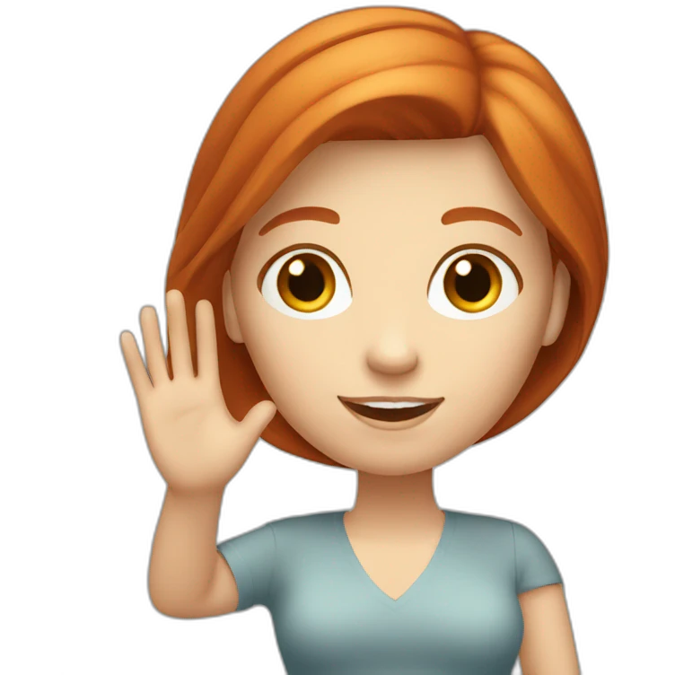 redhead white woman with medium long straight hair, waving emoji