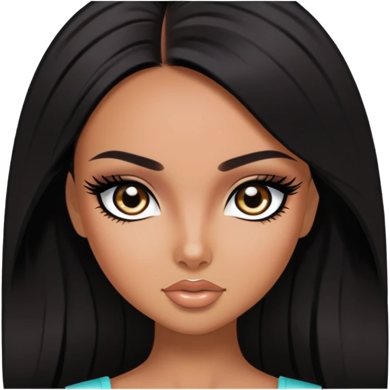 straight dark hair, pretty eyes, black eyeliner, pretty bratz baddie emoji