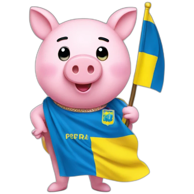 Pepa pig holds a Ukrainian flag emoji