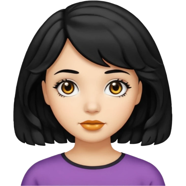 chica con pelo  negro y media melena ondulada y ojos negros emoji