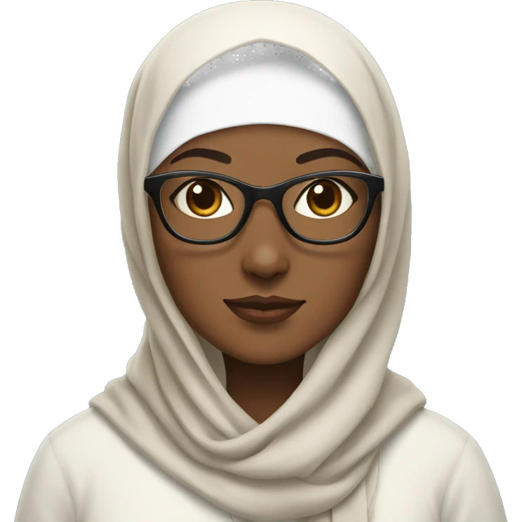 brown woman in hijab with glasses and her white cat but the cat doesn't have glasses emoji