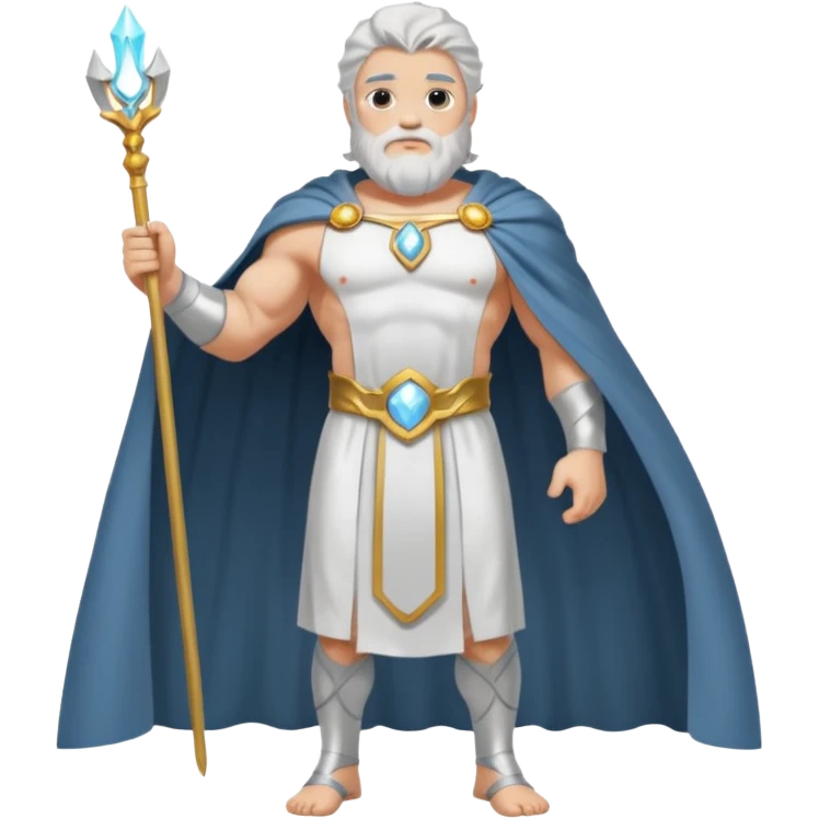 fullbody silverhair shirtless god ZEUS, white robe over shoulder and cape, standing still emoji