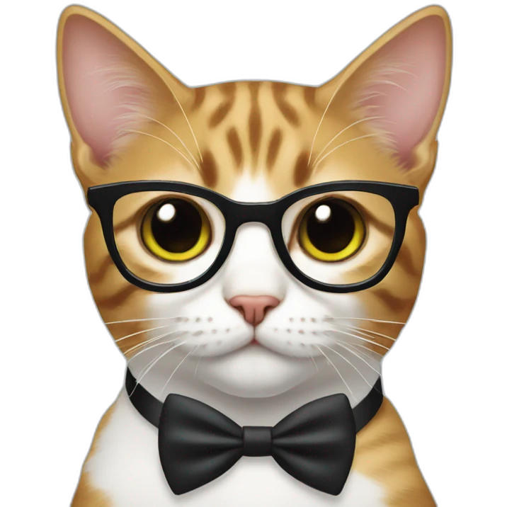 cat with white and black spots wearing a bow tie and glasses emoji