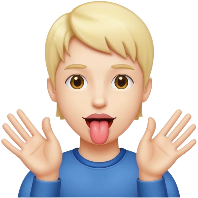 person having their hands to the sides while sticking tongue out emoji