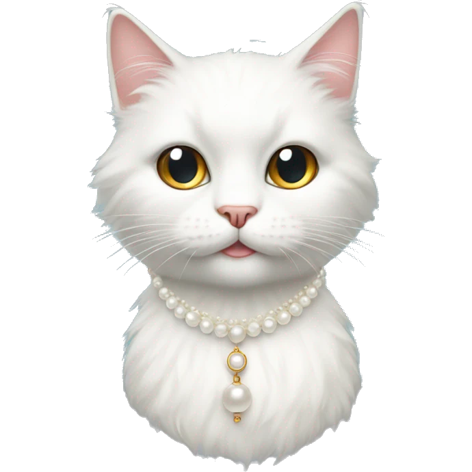 White hairy cat with pearl necklace  emoji