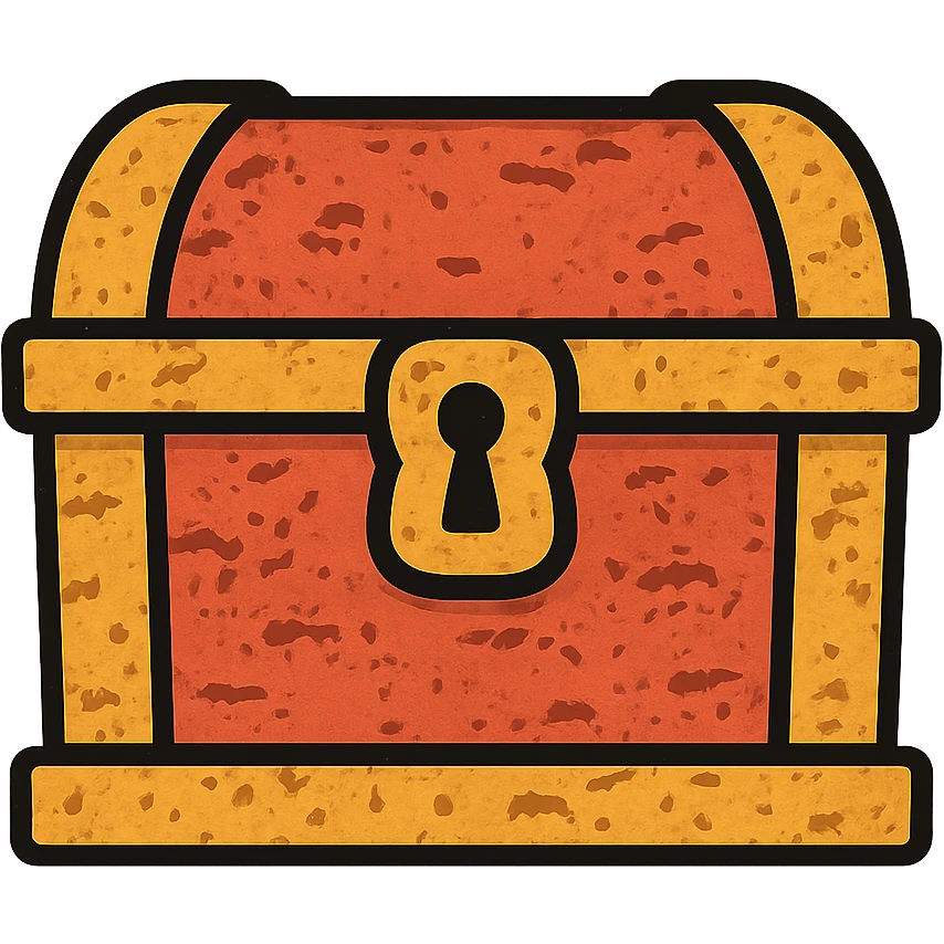 a weathered, worn, and grungy parchment styled red treasure chest with aged look emoji