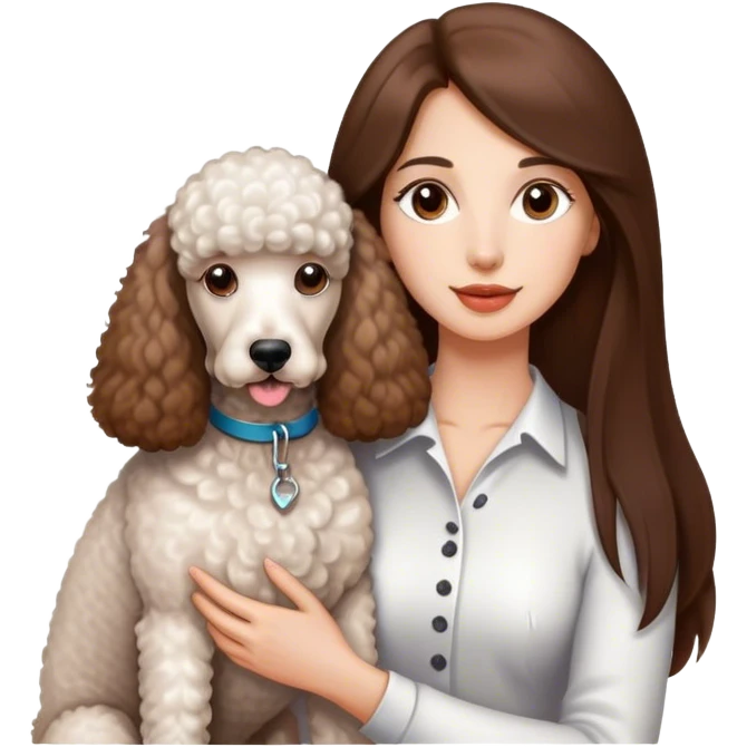Long straight brown hair brown eyes beautiful women and white standard poodle you're holding emoji