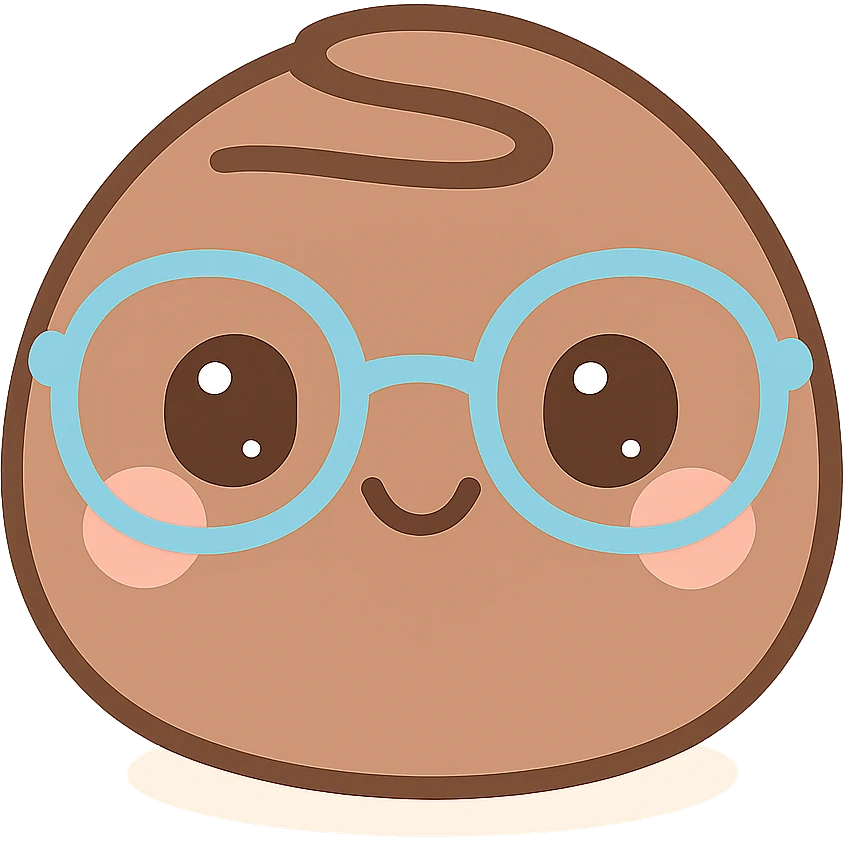 smiling chocolate truffle wearing glasses, kawaii style emoji
