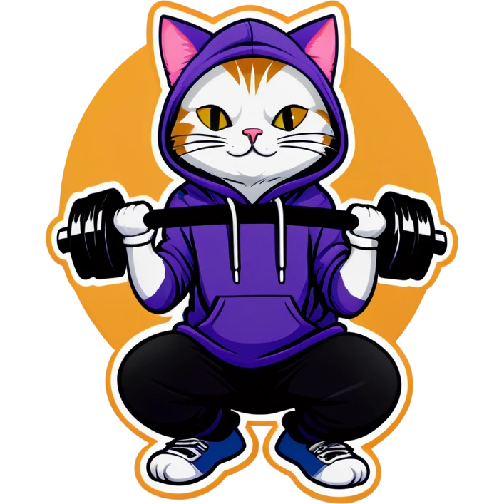 Cat in tank top and hoodie lifting weights emoji
