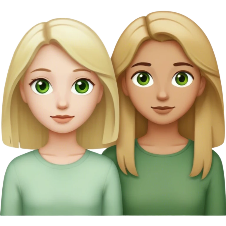 two bestfriends, one with blonde hair and green eyes and pale skin, and the other with brown hair and hazel eyes and tan skin emoji