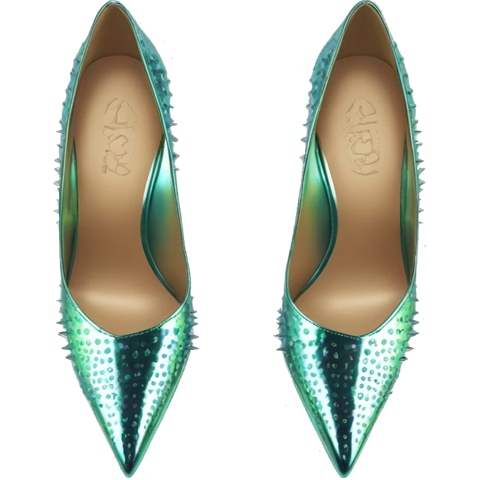 Realistic isolated top view of a pair of metallic iridescent spikey pointed toe high heel shoes. emoji