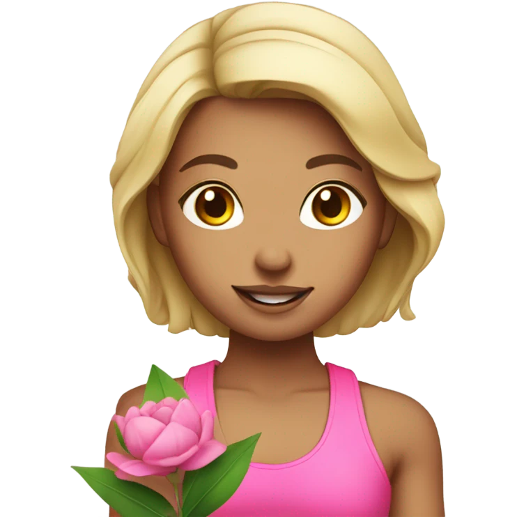 Cute lady fitness trainer with pink flower emoji
