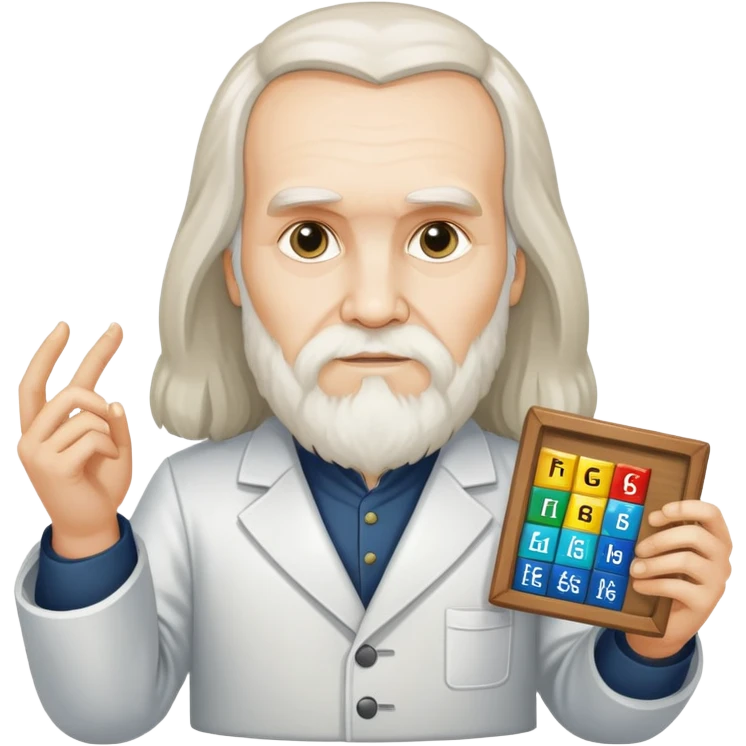 Dmitri Mendeleev with periodic table of elements emoji