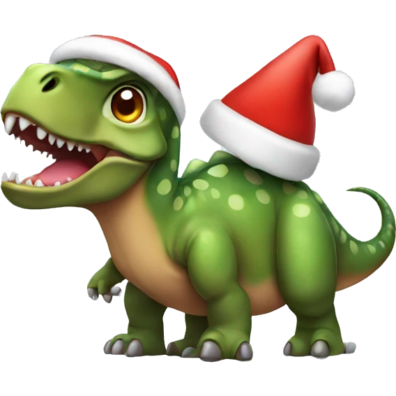 Dinosaur wearing Christmas hat emoji